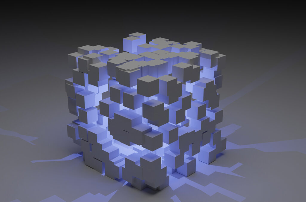 3D Blocks Represent Data - Abstract Image - Blue and Gray Image